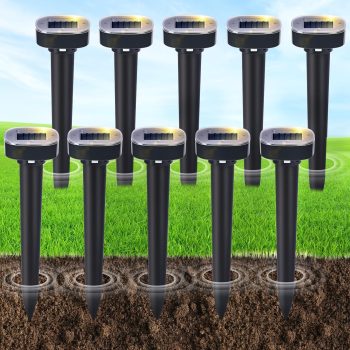 10 Pack Mole Repellent Solar Powered, Snake & Skunk & Vole & Gopher & Armadillo & Rabbit & Groundhog & Chipmunk & Raccoon Repellent for Yard, IP65 Waterproof Ultrasonic Deterrent for Lawns Garden - 1