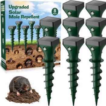 Mole Repellent Solar Powered, 8 Pack Snake & Skunk Repellent for Yard, Ultrasonic Mole Stakes for Lawns, IP65 Waterproof Gopher Repellent to Get Rid of Gopher, Vole, Chipmunk and Groundhog - 1